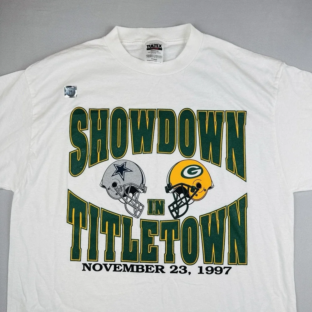 Vintage 1997 Cowboys vs Packers Showdown Titletown NFL T Shirt XL USA